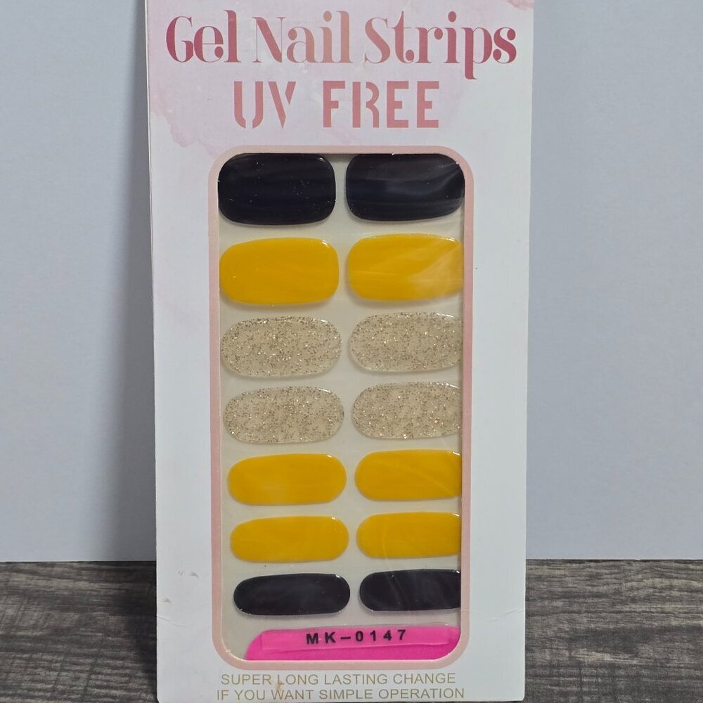 🖤 3/$12 Yellow, Black Gold Glitter Nail Polish Strips - No UV Needed Brand New - Picture 2 of 3